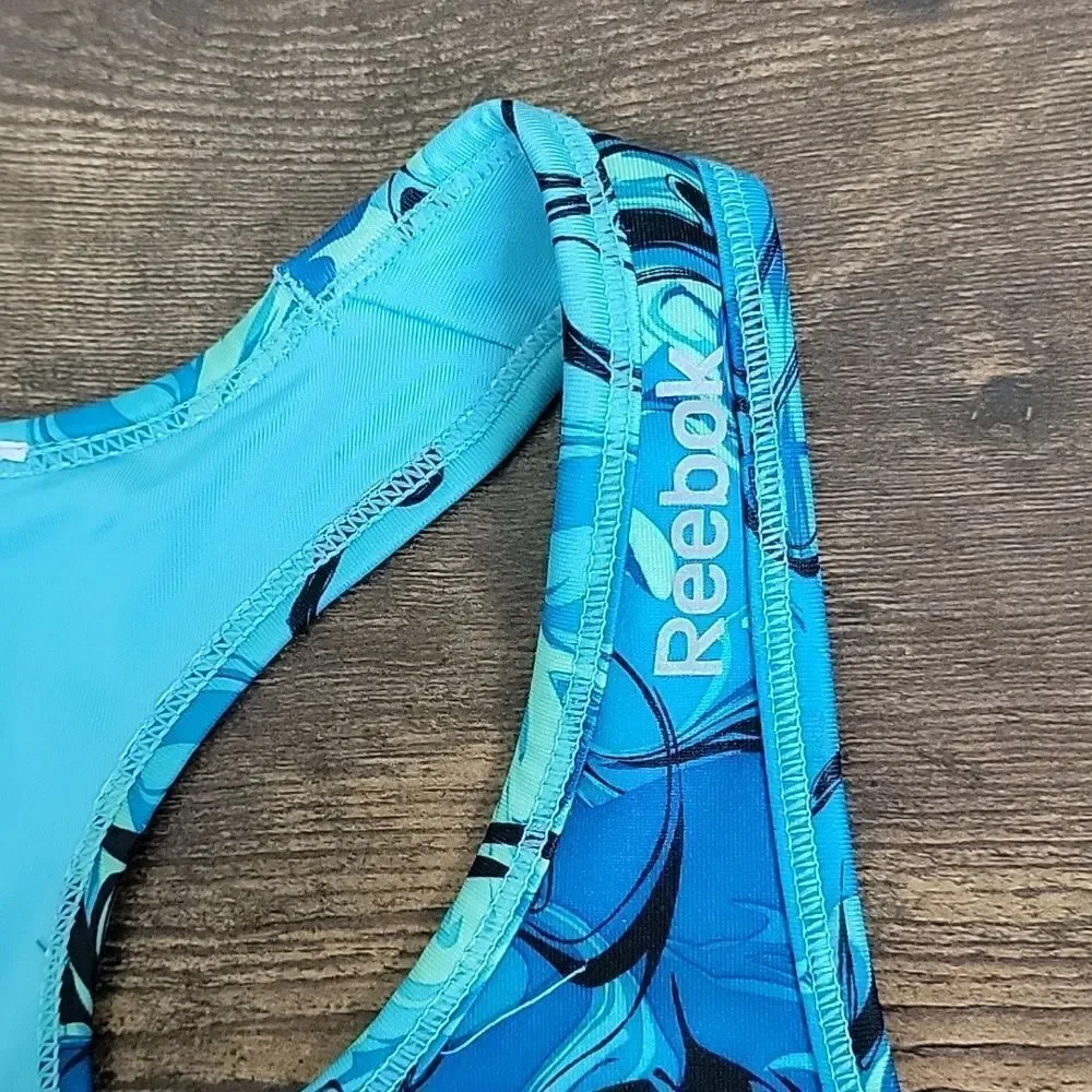REEBOK WOMEN'S BLUE PAINT SWIRL RACERBACK SPORTS BRA, SIZE MEDIUM